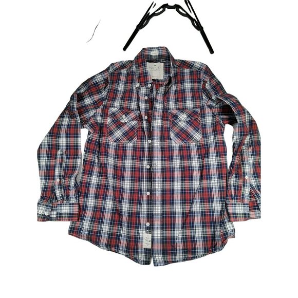 Men's Kingsley Heath Red Plaid Long Sleeve Button Down Shirt Size L Made in Afri - Picture 1 of 5